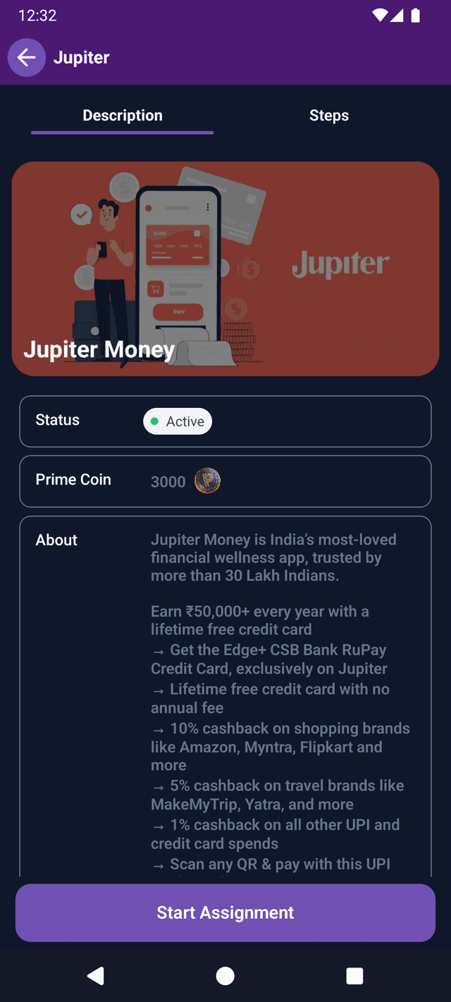 PrimeCash Refer Screen